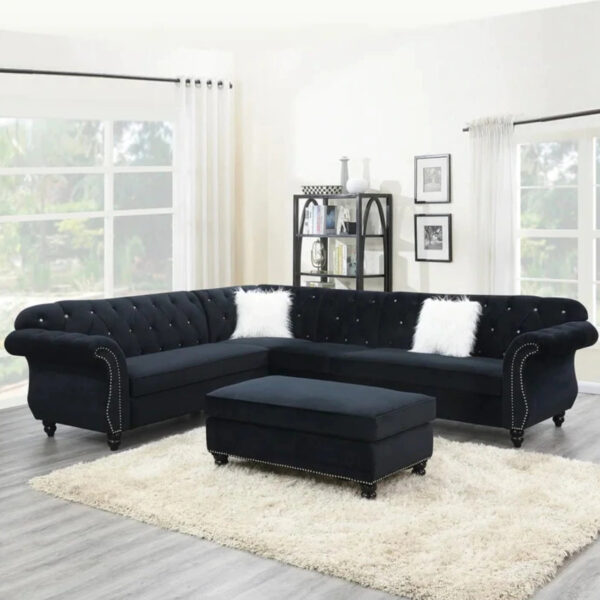 7 Seater Sofa Set: L Shape 123 Wide Velvet Corner Sectional Sofa Set