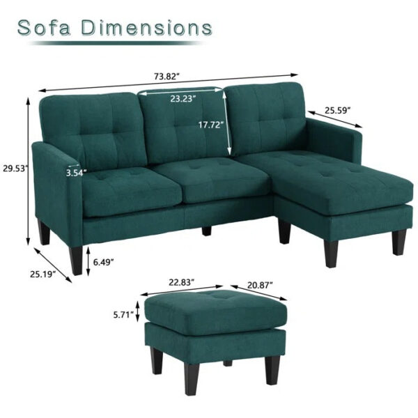 L Shape Sofa Set: 73.82 Wide Linen Upholstered Chaise Sectional