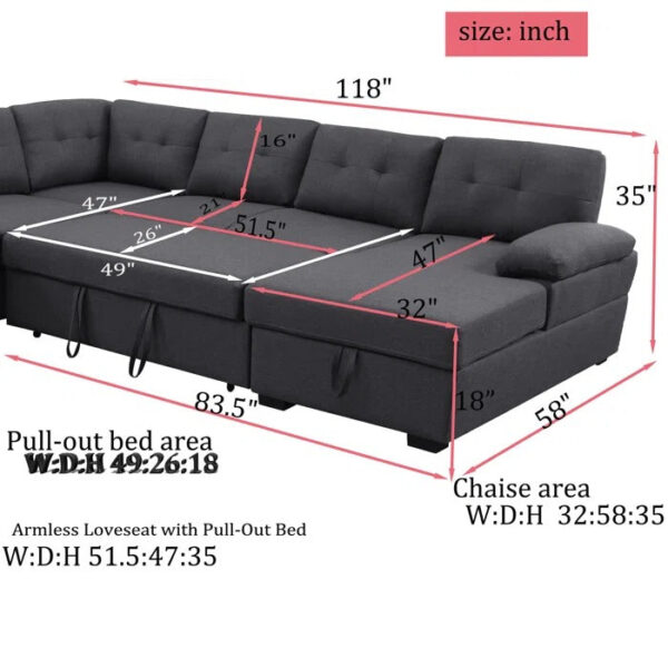 Sofa Cum Bed: Upholstered Sectional Sleeper Sofa & Chaise